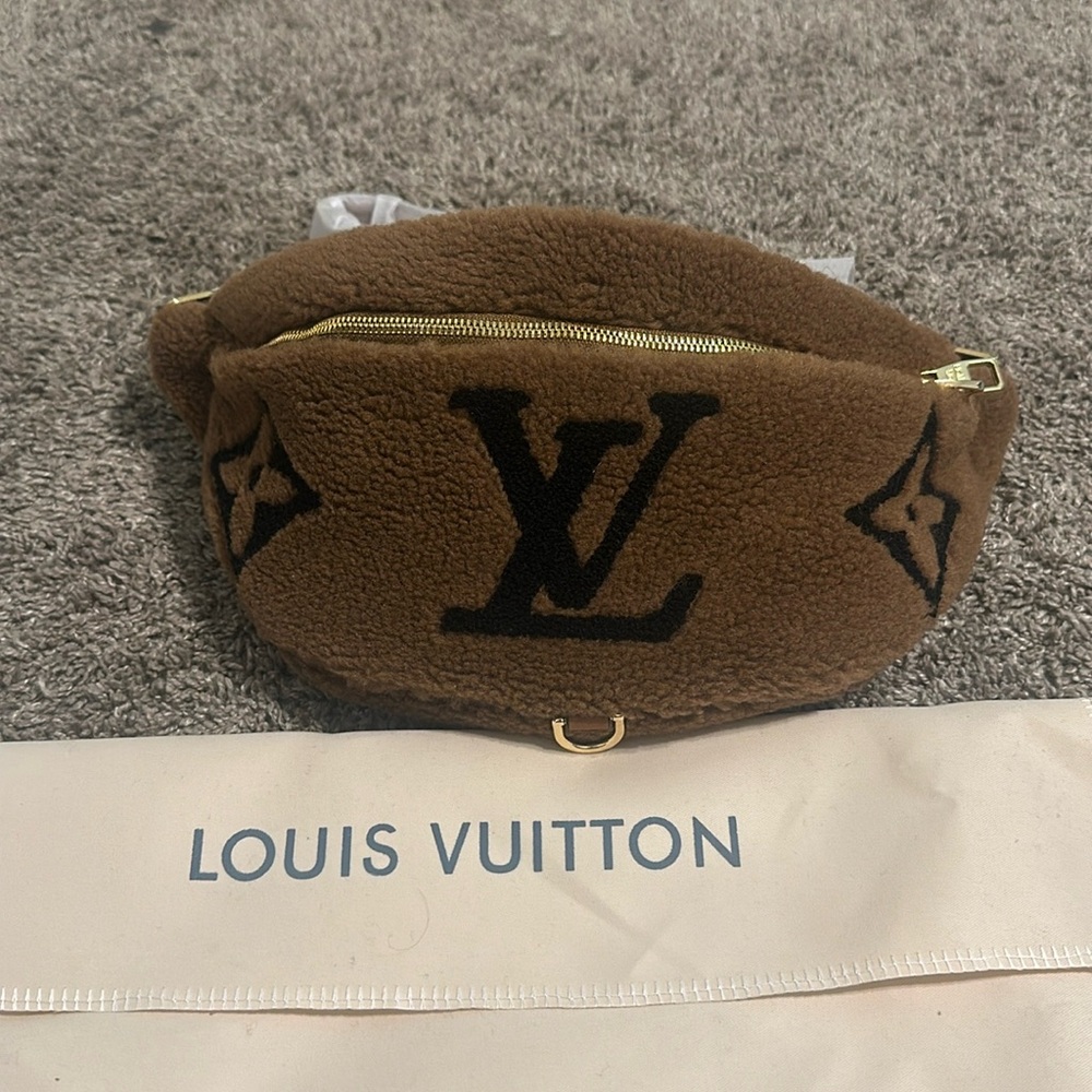 Brown Fleece Crossbody Bag with Gold Zipper